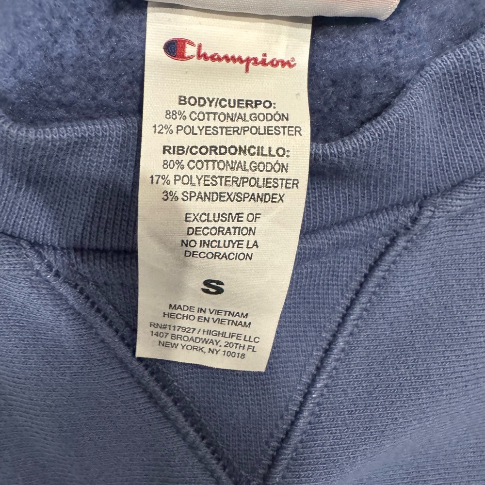 Champion Light Blue Crewneck Women's Fleece Pullover Sweatshirt Small - Picture 5 of 7